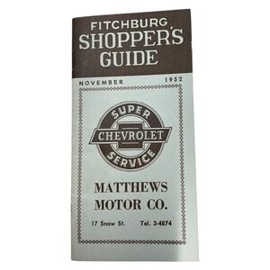 1952 Fitchburg Shoppers Guide Chevrolet‎ Matthews Motor Co Vintage Booklet